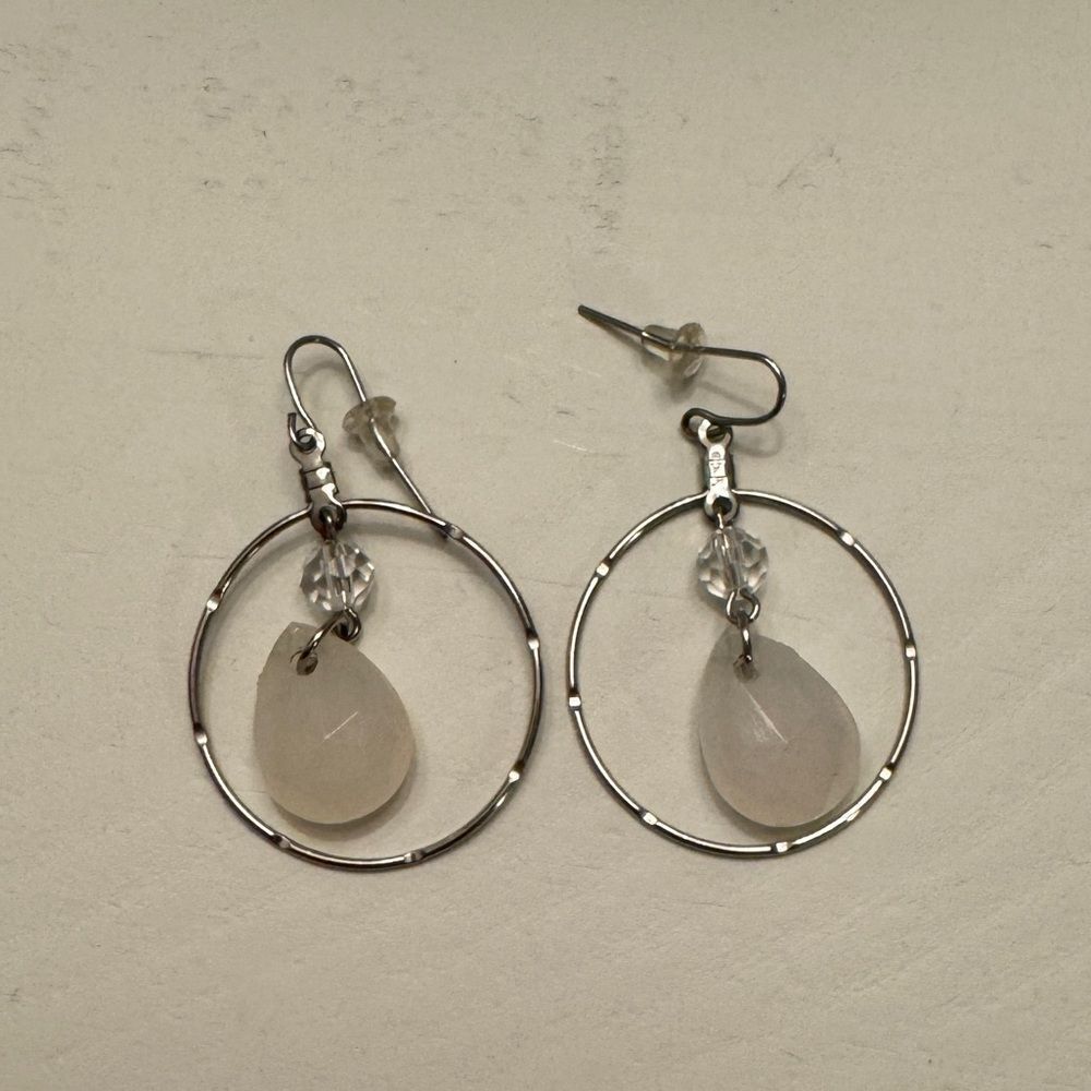 Elegant Silver‎ and Cream Hoop Earrings